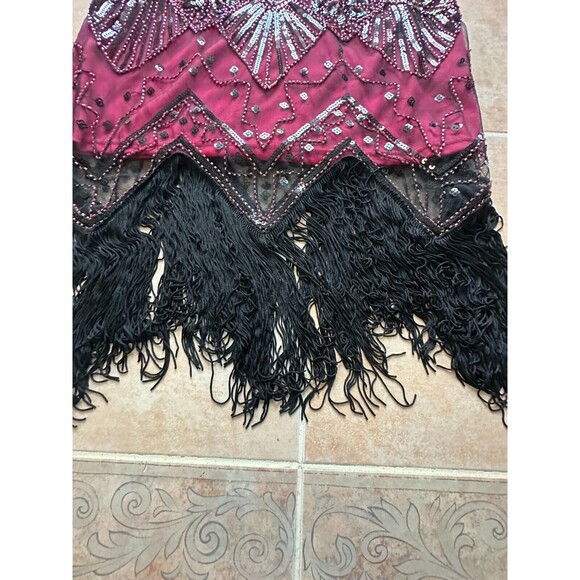 New ! ZEAGOO Tassel Sequined Vintage V Neck Flapper Cocktail Party Dress Size M - Picture 4 of 10